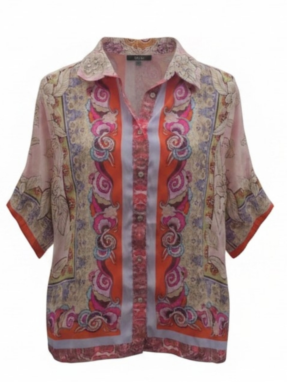 Rose & Olive Pink and Orange Paisley-Print Button Front Shirt